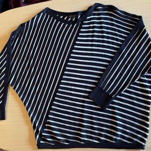 Lafayette 148 New York Black White Striped Dolman 3/4 Sleeve Sweater Size M